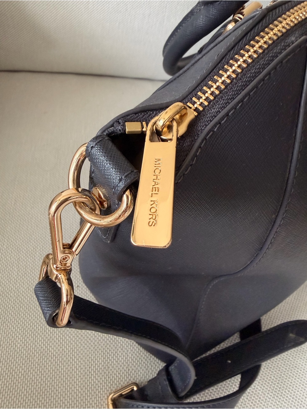 Michael Kors Navy color  Saffiano Leather Dome Satchel with Gold Hardware - Picture 12 of 13